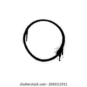 Graffiti Sprayed Circle Design Element in Black on White. Spray Paint Ring. Street style. Round Logo. Grunge Vector Illustration. 