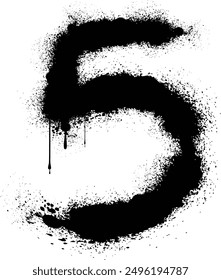 graffiti sprayed number 5 five in black on white, Spray Painted Graffiti number 5, Vector hand paint number five. Graffiti spray paint Number Five Isolated Vector, numbers 5 written with a brush.eps8