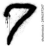 graffiti sprayed number 7 seven in black on white, Spray Painted Graffiti number 7, Vector hand paint number seven. Graffiti spray paint Number seven Isolated Vector, numbers 7 written with a brush