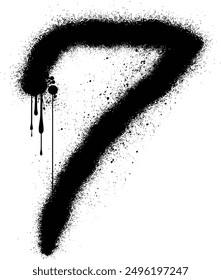 graffiti sprayed number 7 seven in black on white, Spray Painted Graffiti number 7, Vector hand paint number seven. Graffiti spray paint Number seven Isolated Vector, numbers 7 written with a brush