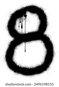 graffiti sprayed number 8 eight in black on white, Spray Painted Graffiti number 8, Vector hand paint number eight. Graffiti spray paint Number eight Isolated Vector, numbers 8 written with a brush