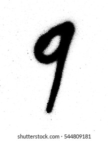 graffiti sprayed number 9 nine in black on white