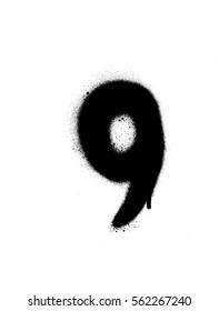 graffiti sprayed number 9 nine in black on white
