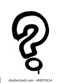 graffiti sprayed question mark in black on white
