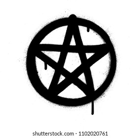 graffiti sprayed satan pentagram in black over white