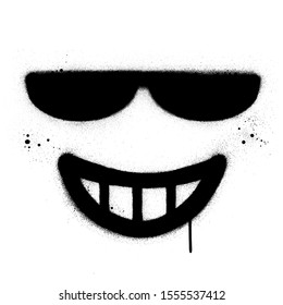 graffiti square grinning icon with sunglasses sprayed in black