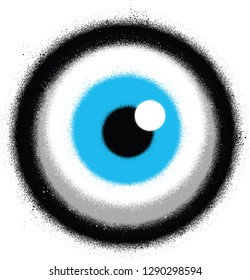 graffiti staring eyeball sprayed in color over white