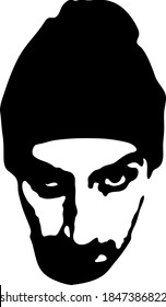 Graffiti stencil brutal face with cap. Young man with a beard graffiti stencil face. Vector art.