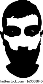 Graffiti stencil of a brutal face. Young man with a beard graffiti stencil face. Vector art.