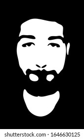 Graffiti stencil brutal face. Young man with a beard graffiti stencil face. Vector art.