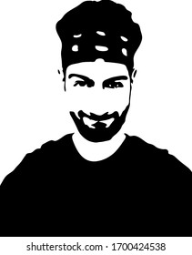 Graffiti stencil brutal face. Young man with a beard graffiti stencil face. Vector art.