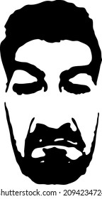 Graffiti stencil brutal face. Young man with a beard graffiti stencil face. Vector art.