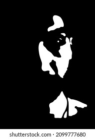 Graffiti esténcil cara brutal. Joven con la cara de un esténcil de grafiti de barba. Arte vectorial.