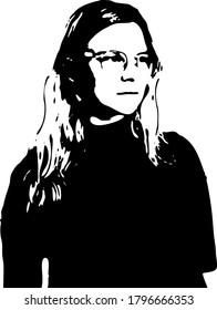 Graffiti stencil face. Girl with glasses graffiti stencil face. Vector art.