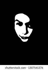 Graffiti stencil face of scary witch. Vector art.