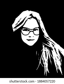 Graffiti stencil face. Teenage girl with glasses graffiti stencil face. Vector art.