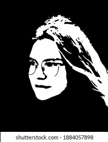 Graffiti stencil face. Teenage girl with glasses graffiti stencil face. Vector art.