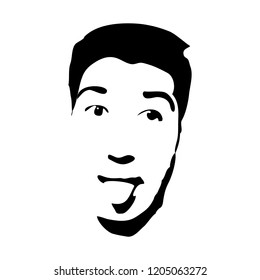 Graffiti stencil face. Young man showing tongue.