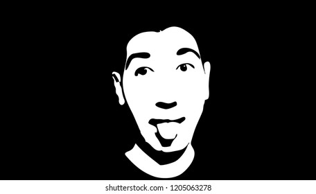 Graffiti stencil face. Young man showing tongue.