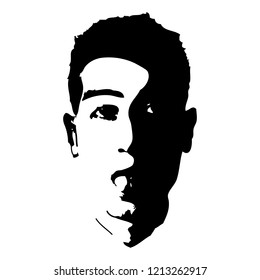Graffiti stencil face. Young man showing tongue.