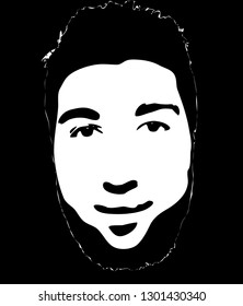 Graffiti stencil face. Young man with a beard graffiti stencil face. Stencil art.