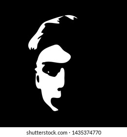 Graffiti stencil face. Young man graffiti stencil face. Vector art.