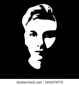 Graffiti stencil face. Young man graffiti stencil face. Vector art.