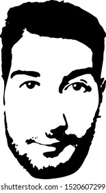 Graffiti stencil face. Young man with a beard graffiti stencil face. Stencil art.