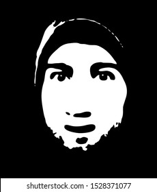 Graffiti stencil face. Young man with a beard graffiti stencil face. Stencil art.