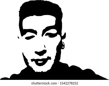 Graffiti stencil face. Young man graffiti stencil face. Vector art.