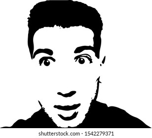 Graffiti stencil face. Young man graffiti stencil face. Vector art.