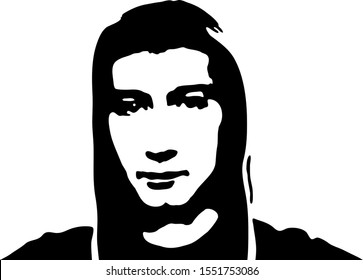 Graffiti stencil face. Young man graffiti stencil face. Vector art.