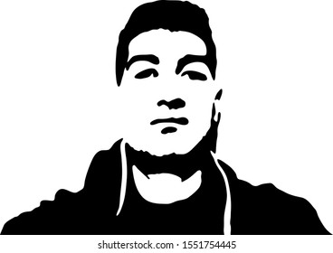 Graffiti stencil face. Young man graffiti stencil face. Vector art.