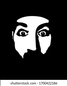 Graffiti stencil face. Young man graffiti stencil face. Vector art.
