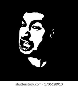 Cara de esténcil de graffiti. Joven que agarra sus dientes con la cara de esténcil de graffiti. Arte vectorial.