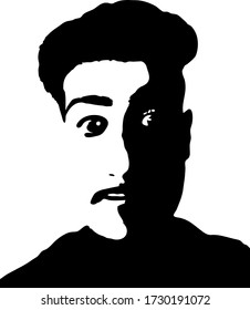 Cara de esténcil de graffiti. Cara de esténcil de graffiti de hombre joven. Arte vectorial.