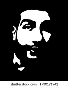 Graffiti stencil face. Young man graffiti stencil face. Vector art.