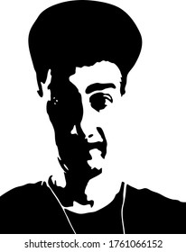 Graffiti stencil face. Young man in a baseball cap. Vector art.