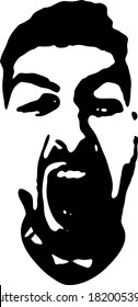 Graffiti stencil face. Young man face stencil screaming on a white background. Vector art.