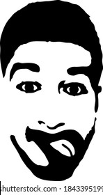 Graffiti stencil face. Young man shows tongue graffiti stencil face. Stencil art.