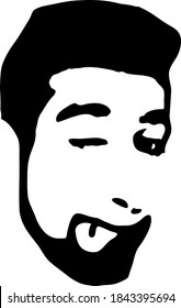 Graffiti stencil face. Young man shows tongue graffiti stencil face. Stencil art.