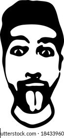 Graffiti stencil face. Young man shows tongue graffiti stencil face. Stencil art.