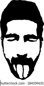 Graffiti stencil face. Young man shows tongue graffiti stencil face. Stencil art.