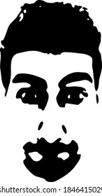Cara de esténcil de graffiti. Joven con la cara de un esténcil de grafiti de barba. Arte de plantilla.
