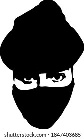 Graffiti stencil face. Young man in mask and hat or spy. Vector art.