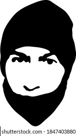 Graffiti stencil face. Young man in mask and hat. Vector art.