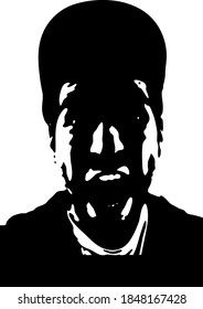 Graffiti-Schablonenwand. Der junge Mann in einer Baseballkappe schreit mit Gesichtsschablone . Vektorkunst.