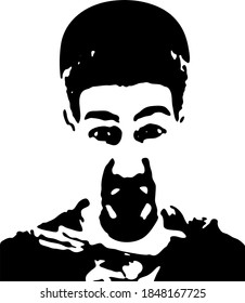 Graffiti stencil face. Young man in a baseball cap screaming face stencil . Vector art.