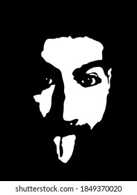 Cara de esténcil de graffiti. Un joven muestra la cara del esténcil del graffiti de lengua. Arte vectorial.