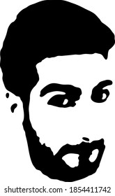 Graffiti stencil face. Young man with a beard graffiti stencil face. Stencil art.